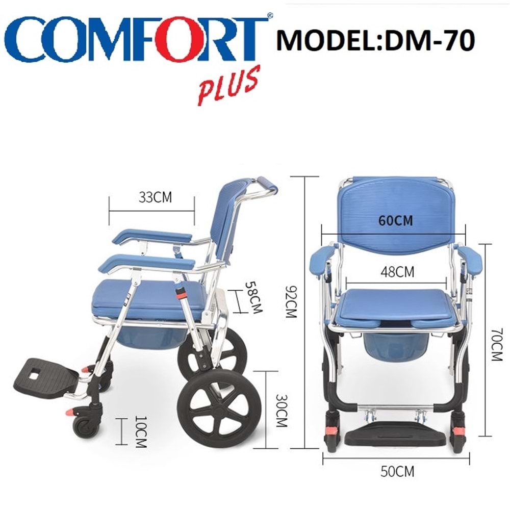 Comfort Plus DM-70 Banyo ve Tuvalet Özellikli Tekerlekli Sandalye
