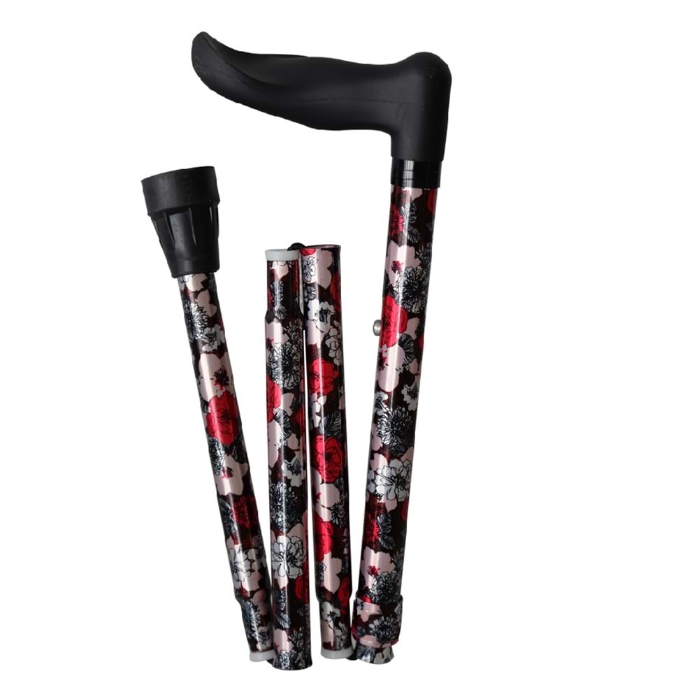 Herdegen 243635 Ortopedik Sağ El Katlanabilir Baston Çiçek Desenli