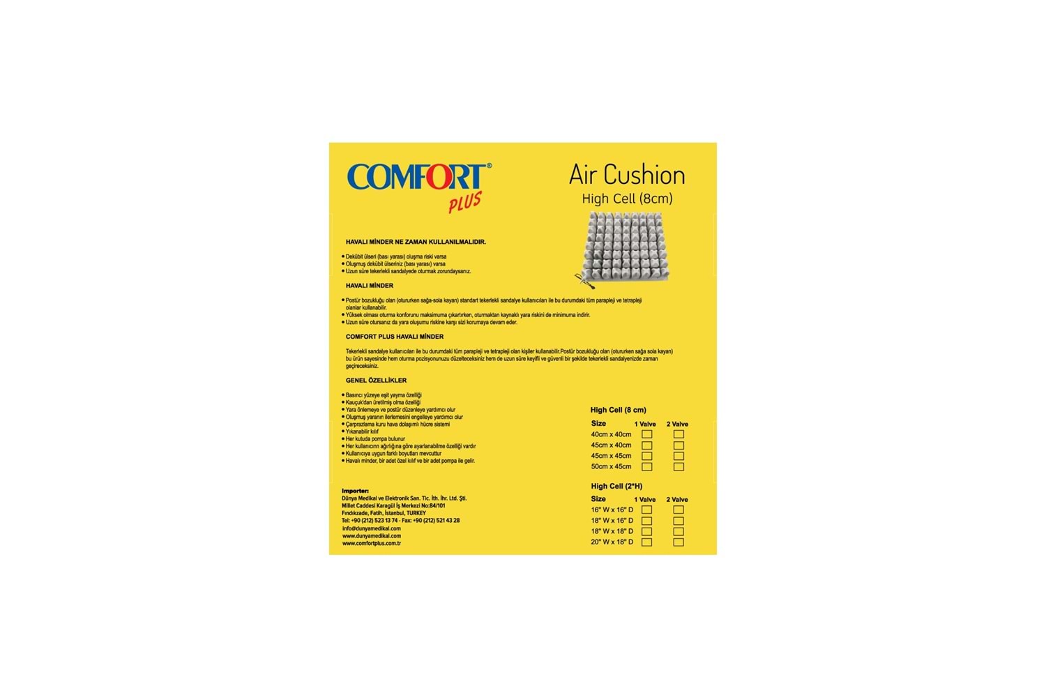 Comfort Plus DM-840 Havalı Oturma Minderi 40x40x8