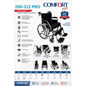 Comfort Plus DM-312 Pro 50CM (YK9031) Özellikli Tekerlekli Sandalye