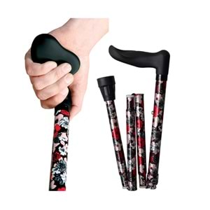 Herdegen 243635 Ortopedik Sağ El Katlanabilir Baston Çiçek Desenli