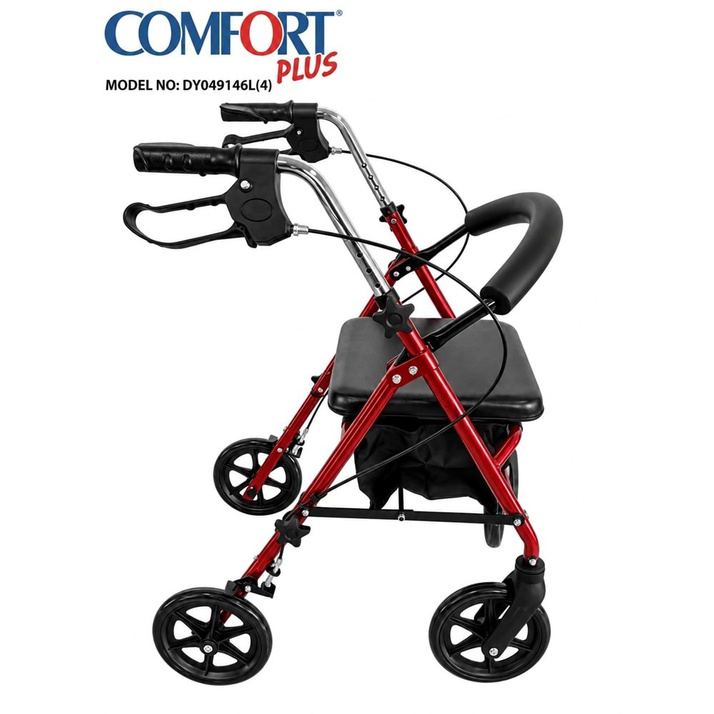 Comfort Plus DY049146L(4) Kırmızı Rolatör Yürüteç
