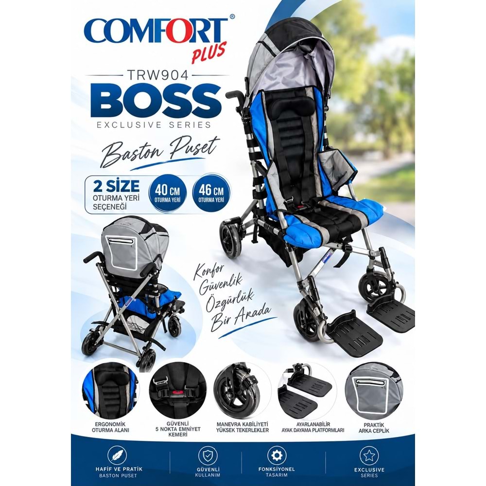Comfort Plus TRW904 BOSS Mavi 40 CM Engelli Pediatrik Baston Puset